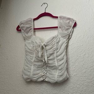 White Mesh Mock Corset Top